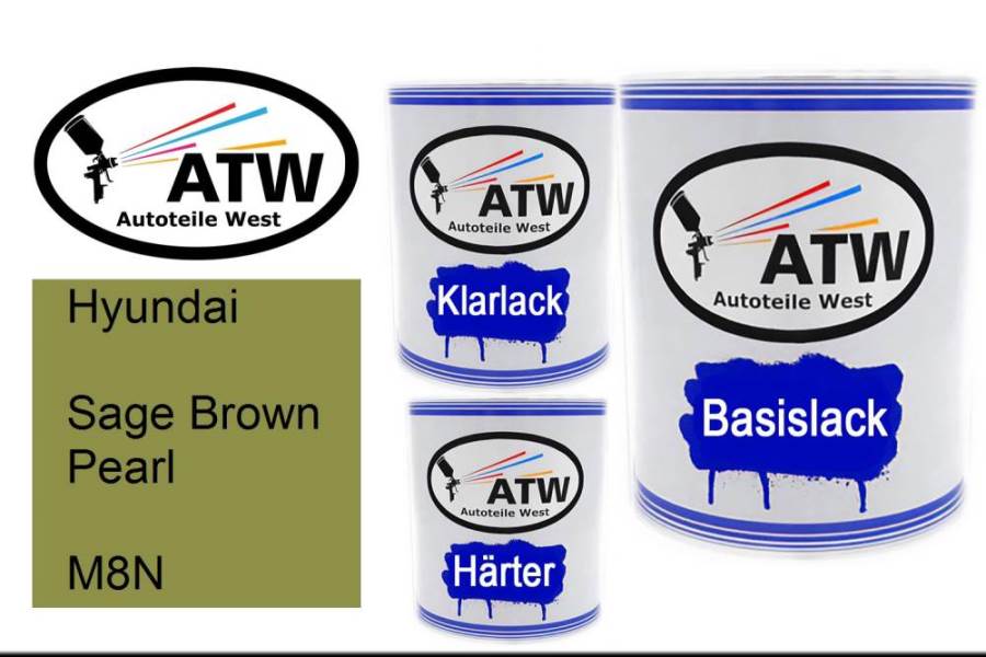 Hyundai, Sage Brown Pearl, M8N: 1L Lackdose + 1L Klarlack + 500ml Härter - Set, von ATW Autoteile West.